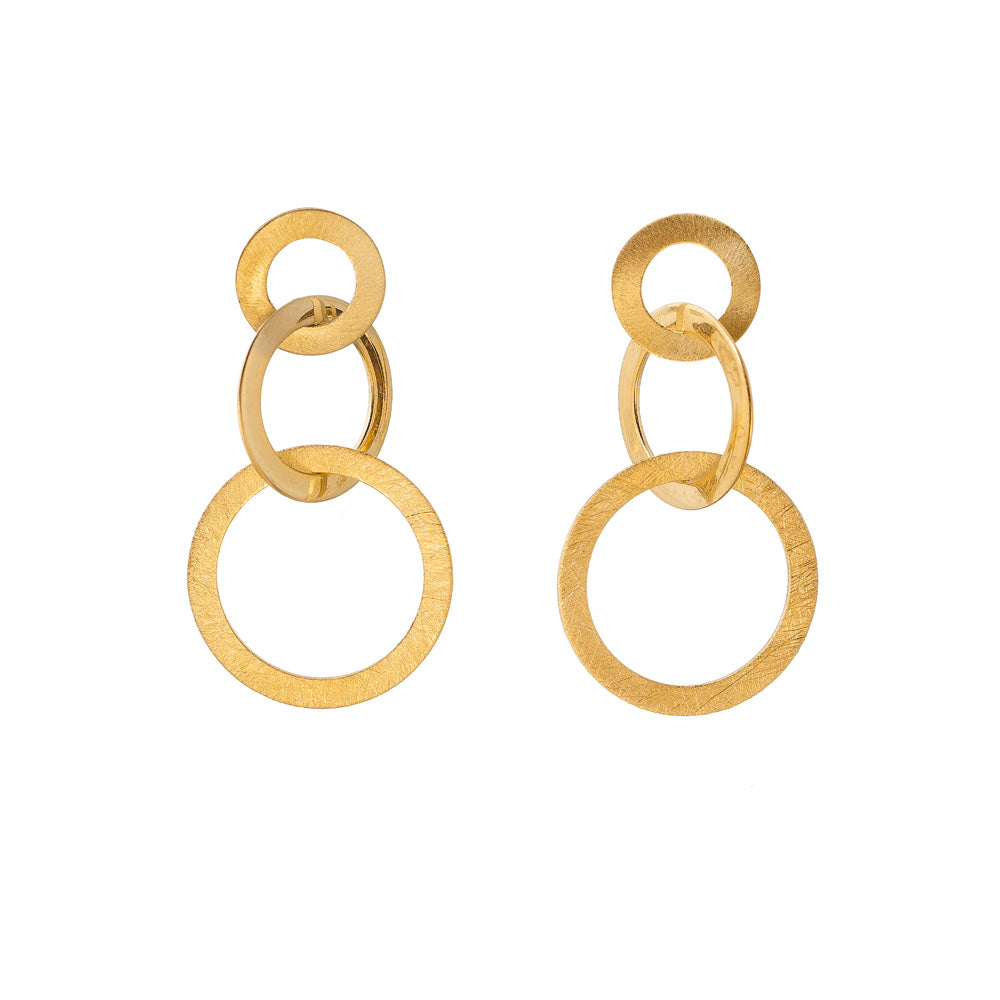Gold Finish Tripe Circle Drop Earrings