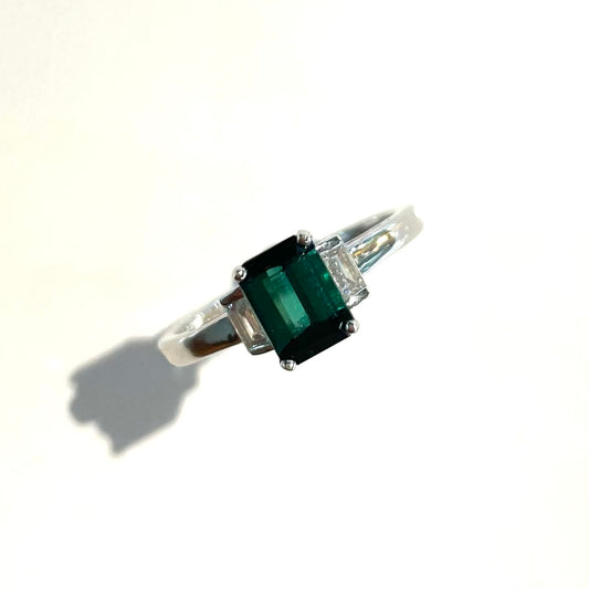 Teal Tourmaline and Diamond Trilogy Ring