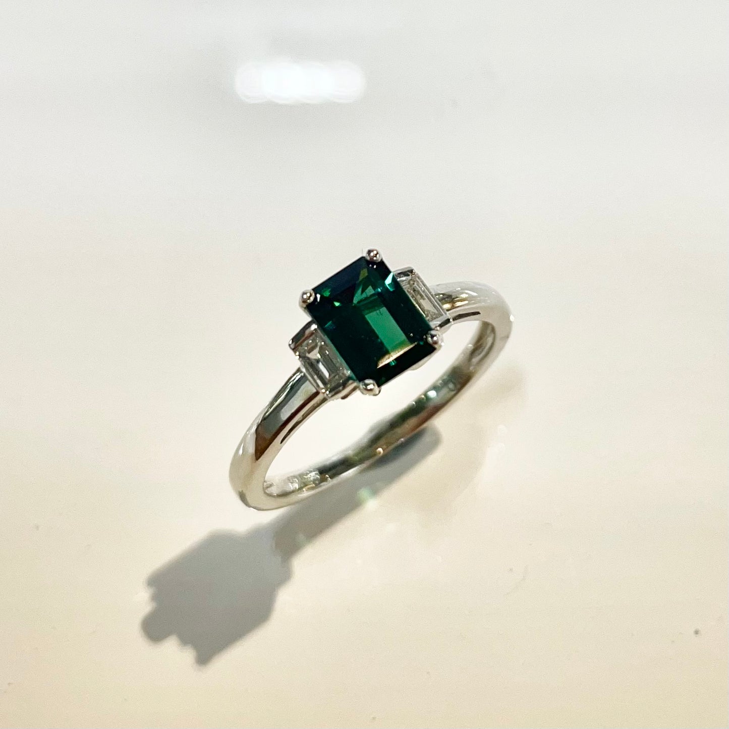 Teal Tourmaline and Diamond Trilogy Ring