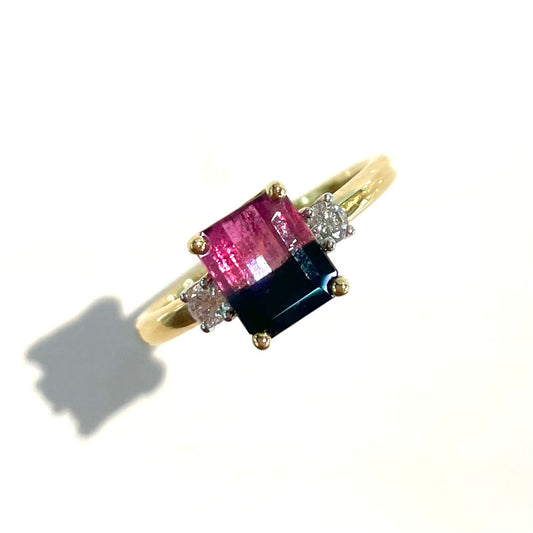Bi-Colour Tourmaline and Diamond Trilogy Ring