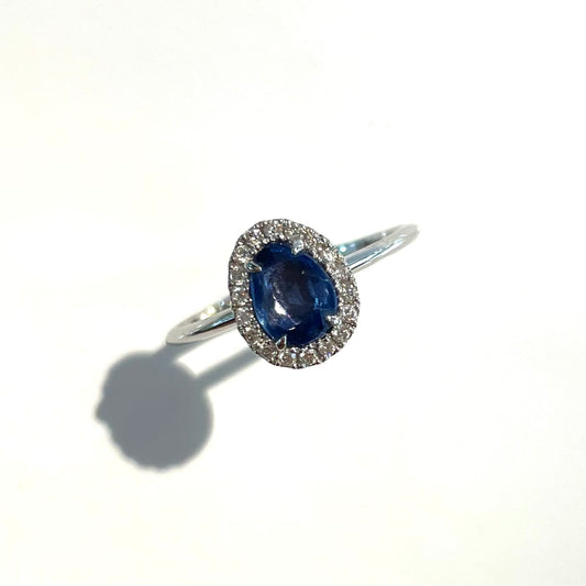 Sapphire and Diamond Halo Ring