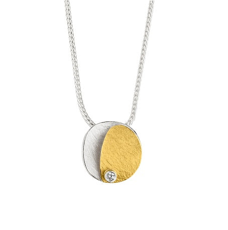Silver and Gold Diamond Circle/Oval Pendant