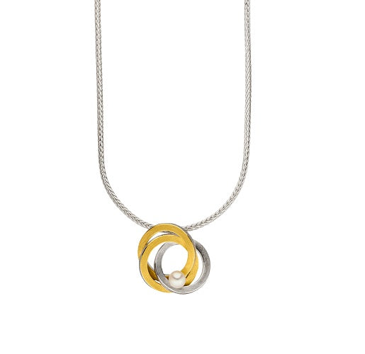 Silver and Gold Circles Pearl Pendant