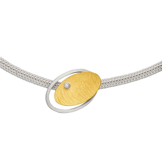 Silver and Gold Diamond Oval Necklace