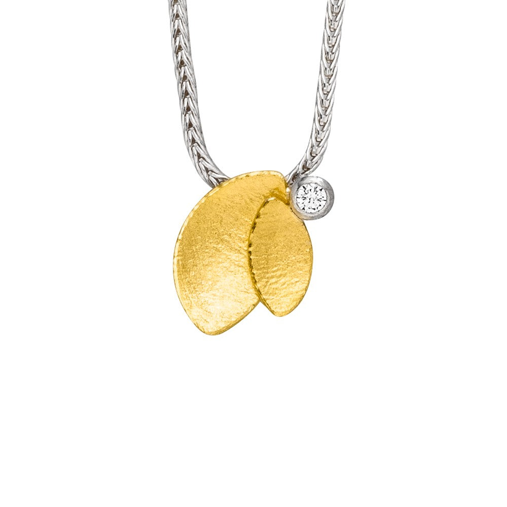 Silver and Gold Diamond Leaf Pendant