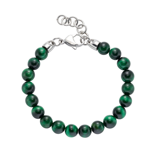 Steel Bracelet with Green Tiger Eye Beads