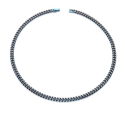 Stainless Steel Curb Necklace, Blue IP
