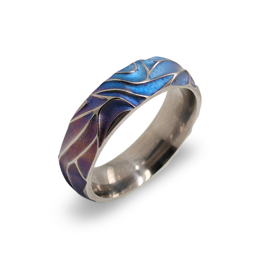 Titanium Carved Waves Ring - Denim 6mm