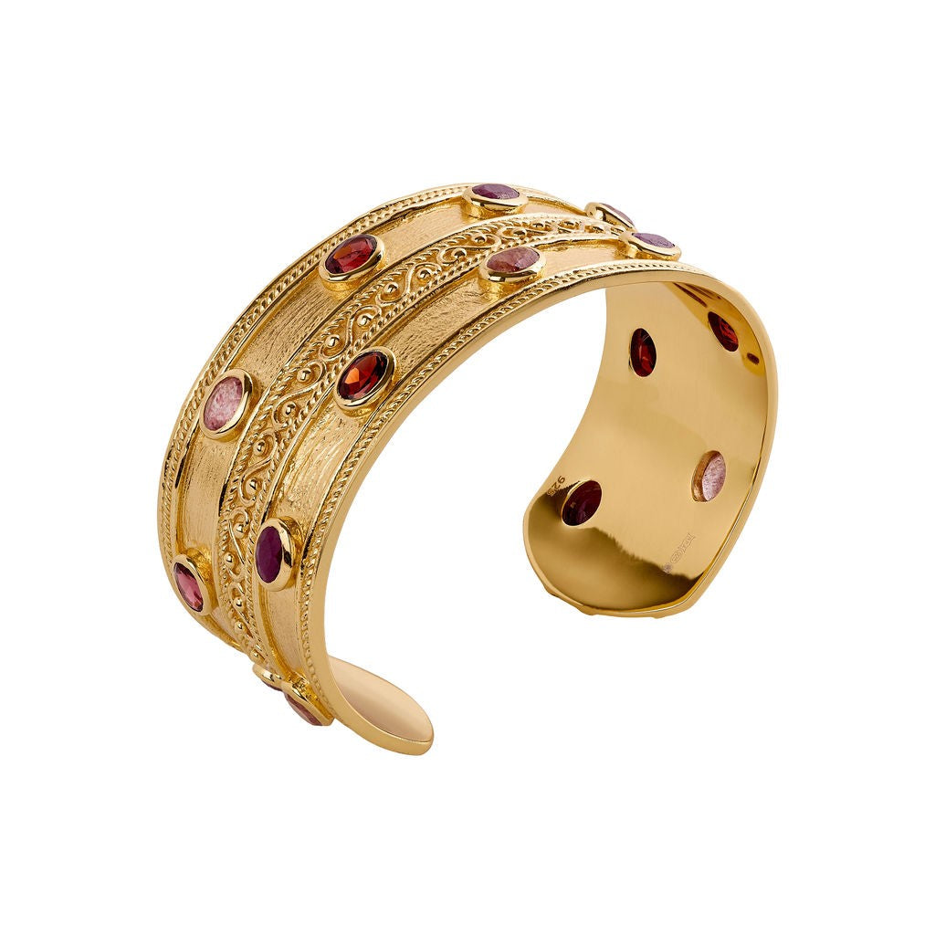Wide Gemstone Bangle, Gold Finish