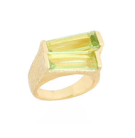 Green Amethyst Ring, Gold Finish
