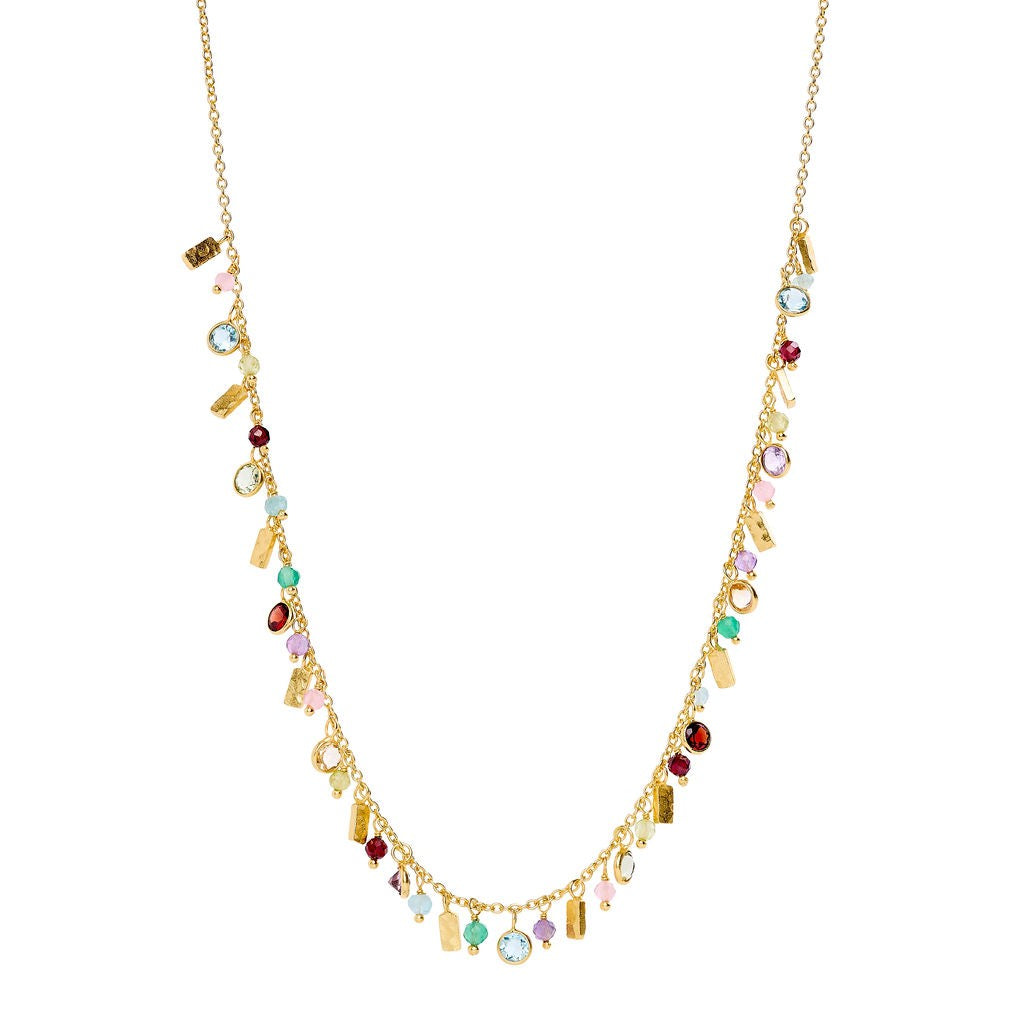 Mixed Gemstone Droplet Necklace, Gold Finish