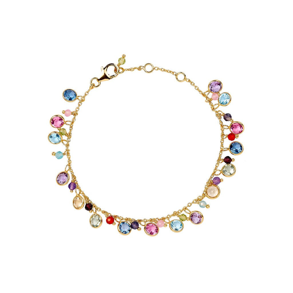 Mixed Gemstone Droplet Bracelet, Gold Finish