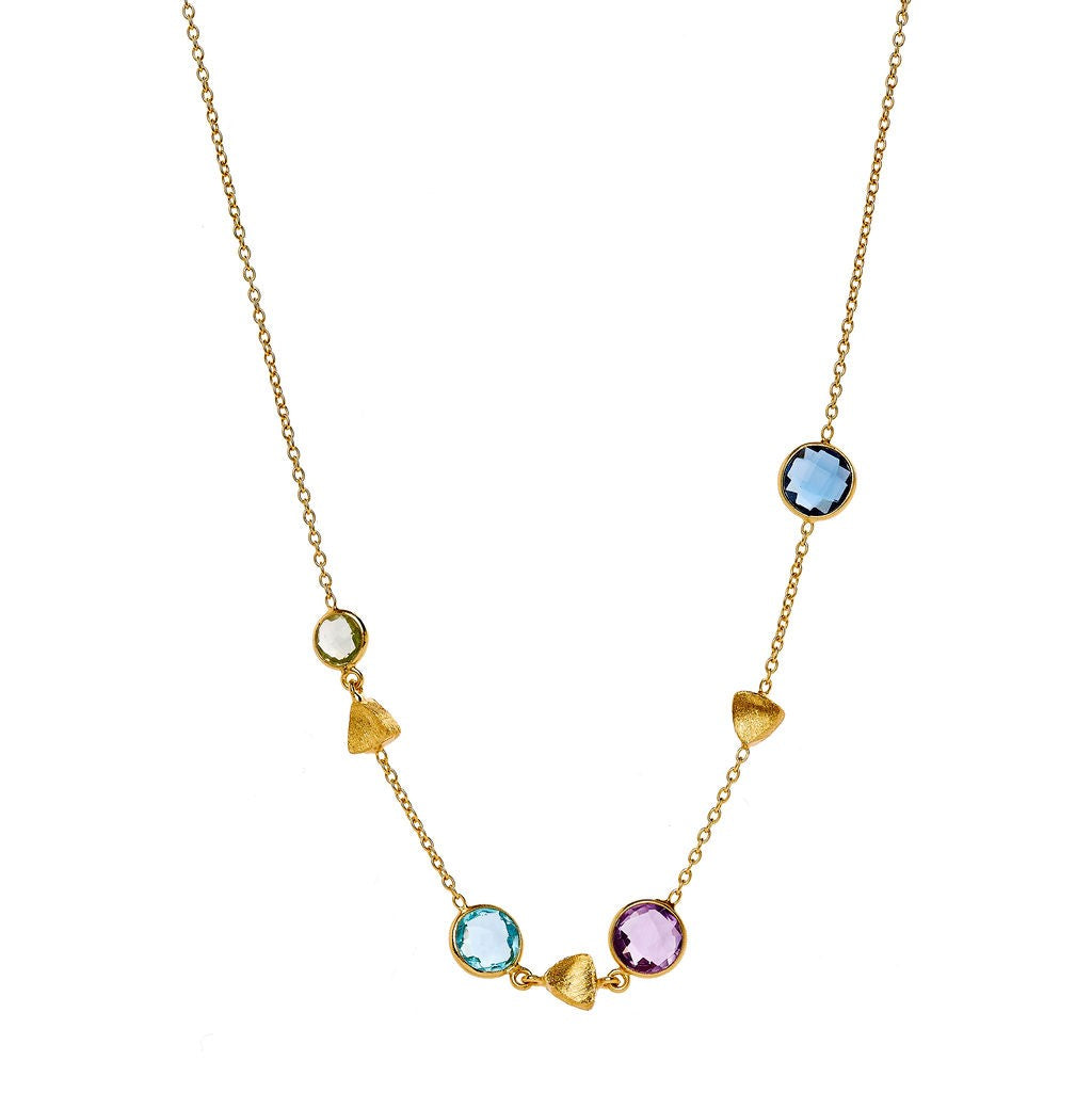 Mixed Gemstone Necklace, Gold Finish
