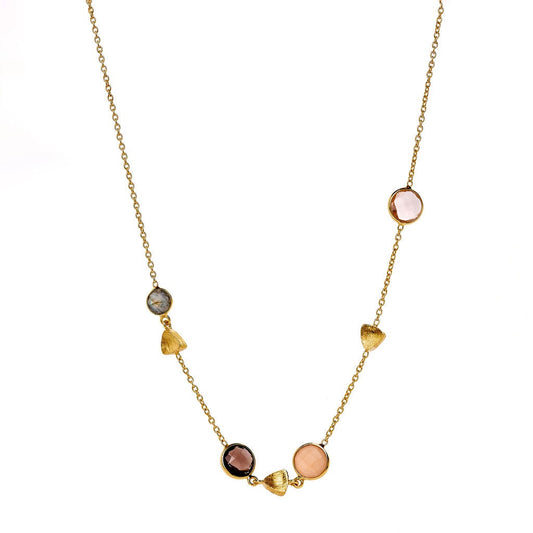 Mixed Gemstone Necklace, Gold Finish