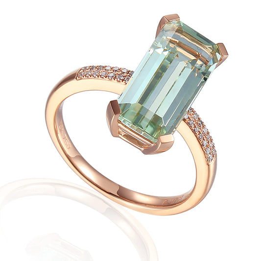 Green Amethyst and Diamond Ring