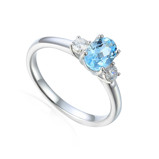 Aquamarine And Diamond Trilogy Ring