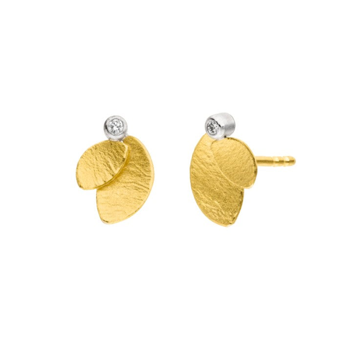 Silver and Gold Diamond Leaf Studs