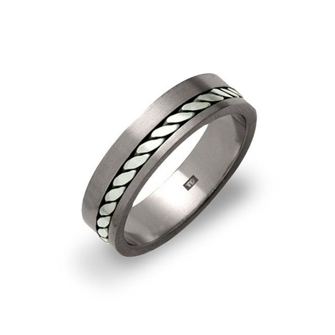 Titanium Offset Rope Inlay Ring, 6mm