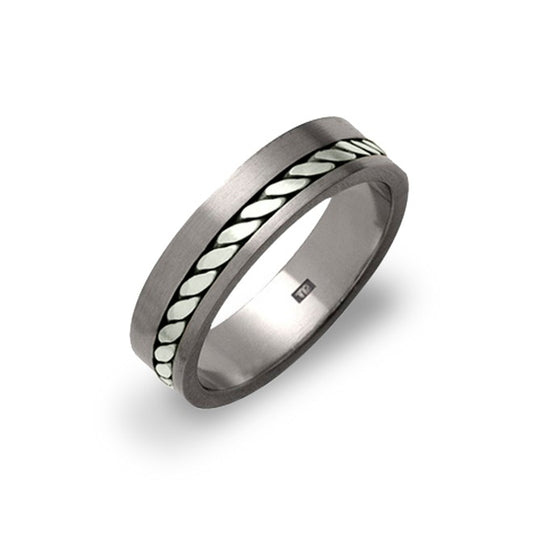 Titanium Offset Rope Inlay Ring, 6mm