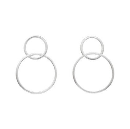 Silver Double Circle Drop Earrings