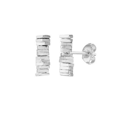 Silver Layered Mini Square Stud Earrings