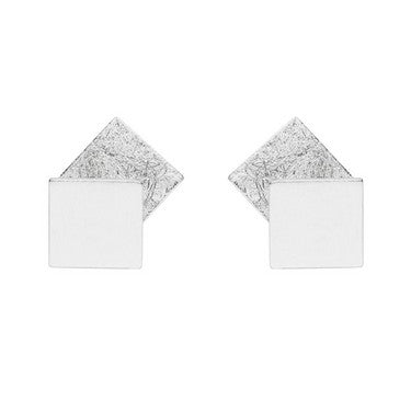 Silver Double Square Stud Earrings