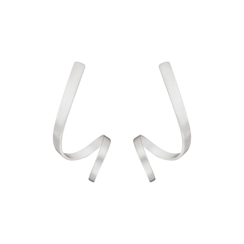 Silver Ribbon Curl Stud Earrings