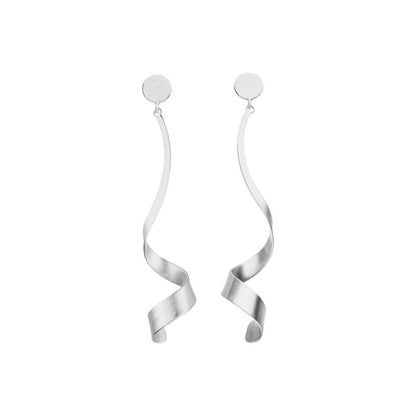 Silver Ribbon Curl Drop Earrings