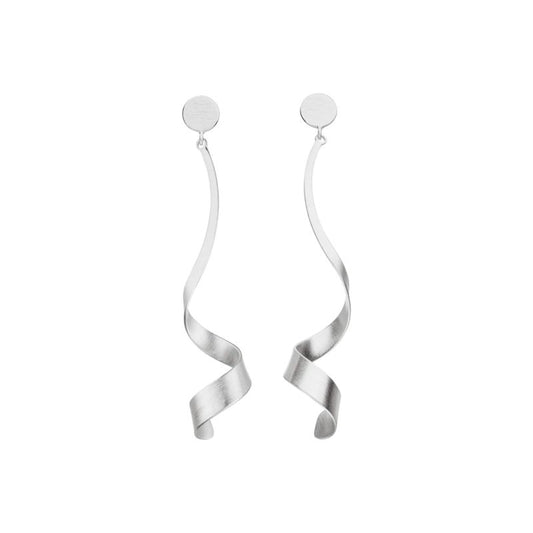 Silver Ribbon Curl Drop Earrings