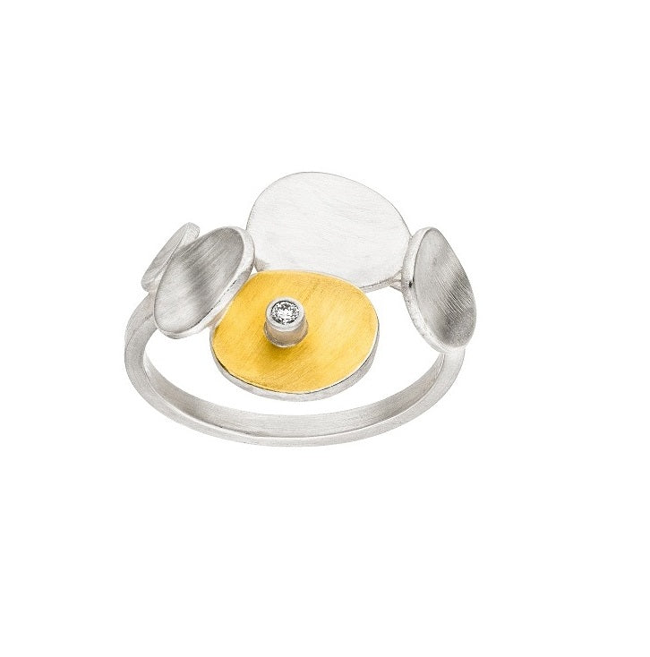 Silver and Gold Diamond Pebble Ring