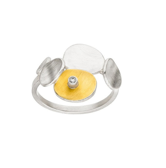 Silver and Gold Diamond Pebble Ring