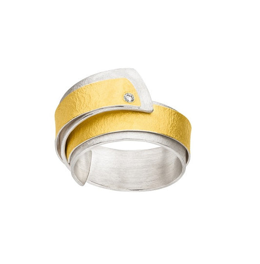 Silver and Gold Diamond Wide Wrap Ring