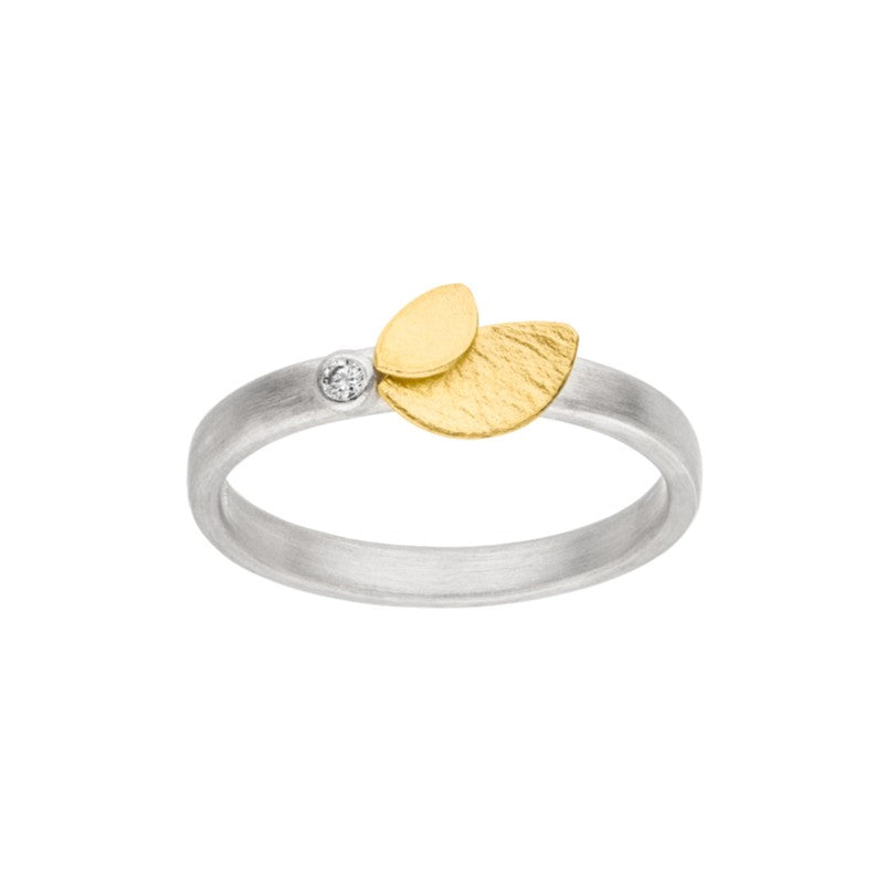 Silver and Gold Diamond Leaf Ring