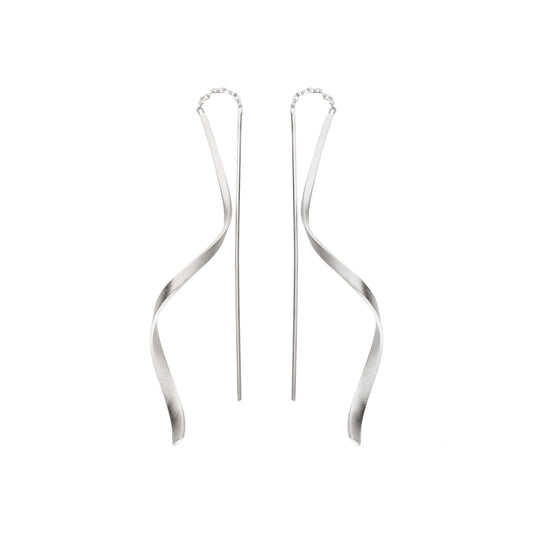 Silver Pull-Through Ribbon Curl Earrings