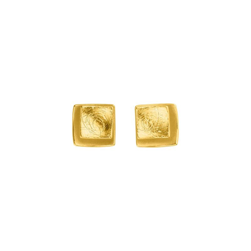 Gold Finish Layered Square Stud Earrings