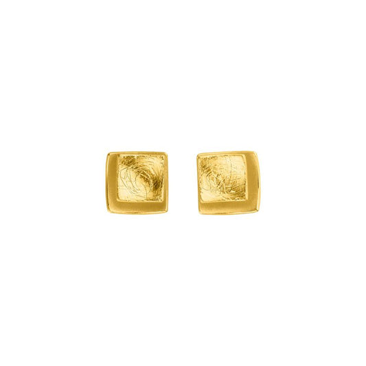 Gold Finish Layered Square Stud Earrings