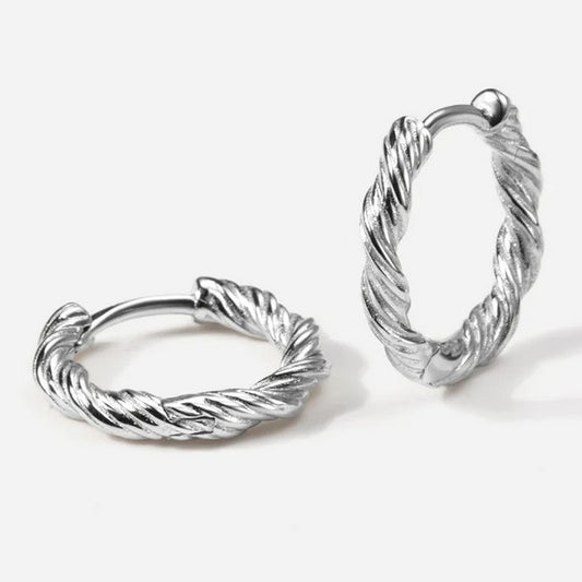 Rope Twisted Huggie Hoops, Silver