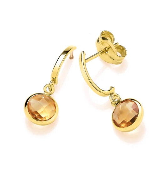 9ct Gold Citrine Drop Earrings