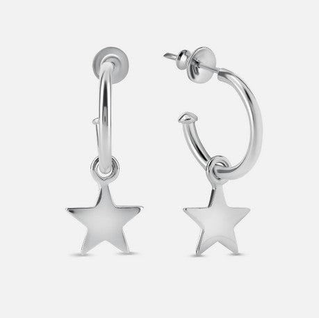 Star Hoop Earrings, Silver