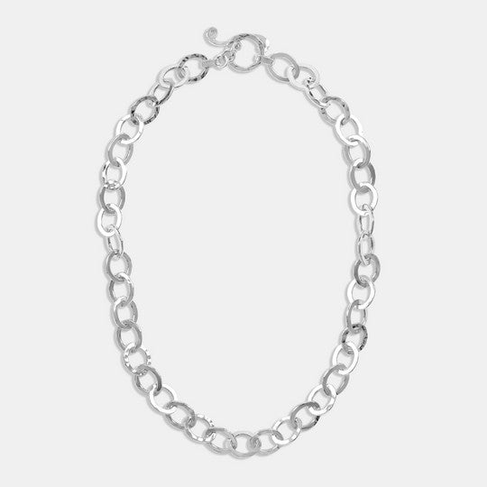 Silver Oval Links Hammered Necklace