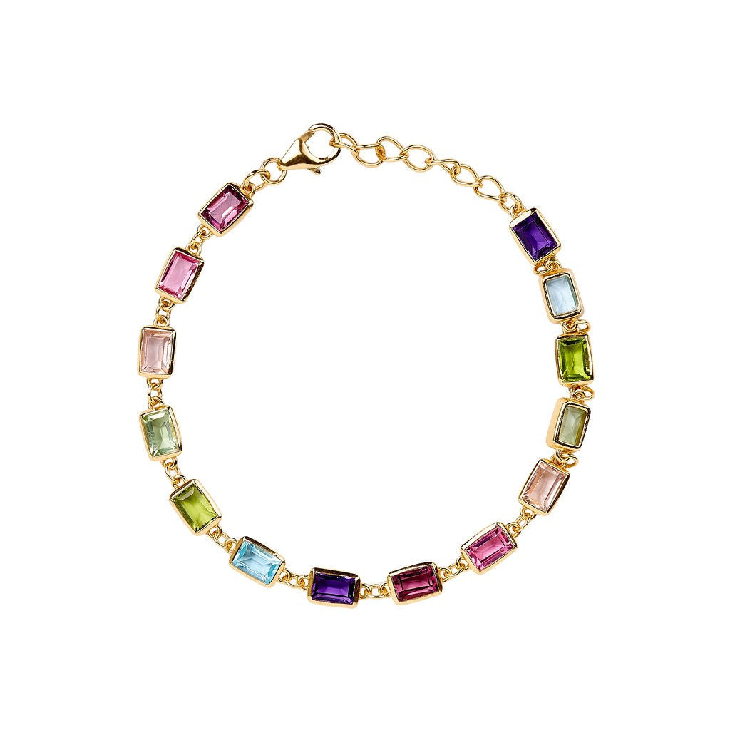 Emerald Cut Gemstone Bracelet, Gold Finish