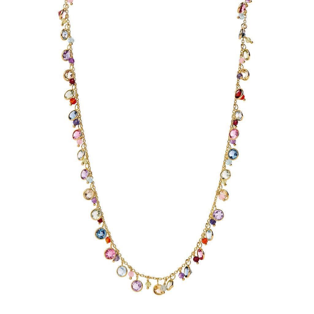 Mixed Gemstone Droplet Necklace, Gold Finish