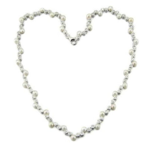 Silver Multi CZ & Pearl Necklace