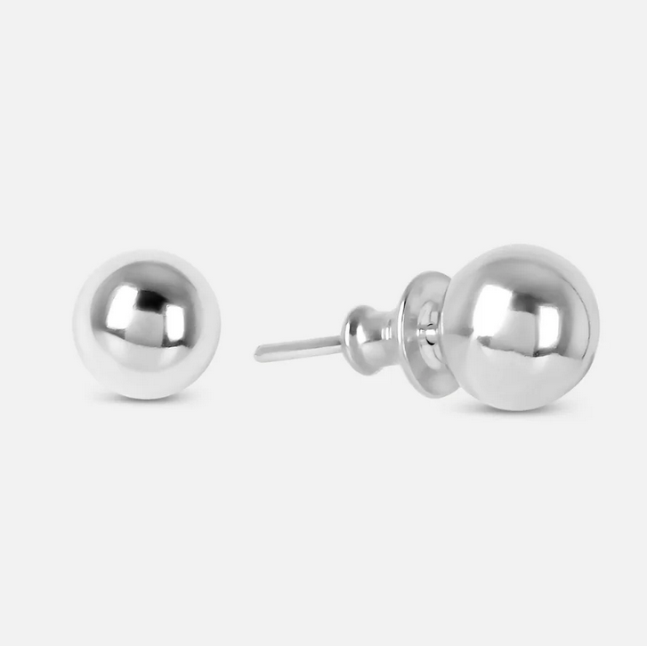 Ball Stud Earrings, Silver