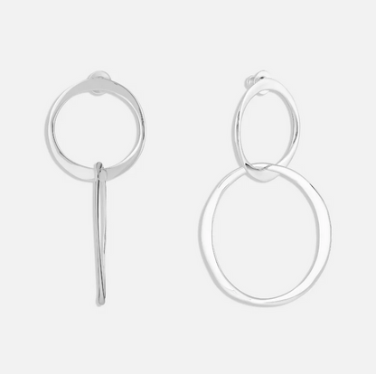 Double Circle Drop Earrings, Silver
