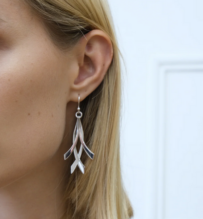 Crossover Drop Earrings, Silver