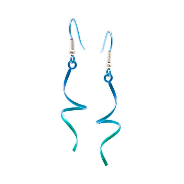 Titanium Spiral Drop Earrings - Green Mix