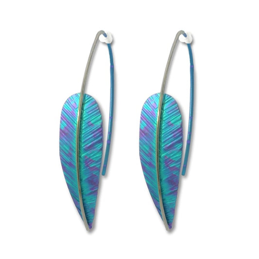 Titanium Feather Drop Earrings - Kingfisher