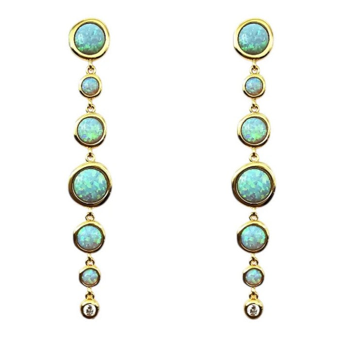 Opalite and Silver Long Drop Earrings, Gold finish