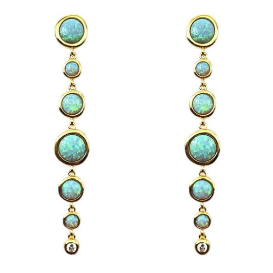 Opalite and Silver Long Drop Earrings, Gold finish